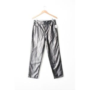 Old Navy OG Straight Metallic High Rise Jeans Silver Black Tall Size 8 NWT